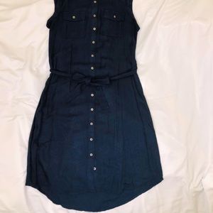 Navy blue button down high low dress